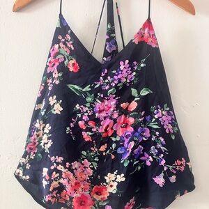 Floral Halter Neck Top - Black and Multicolor